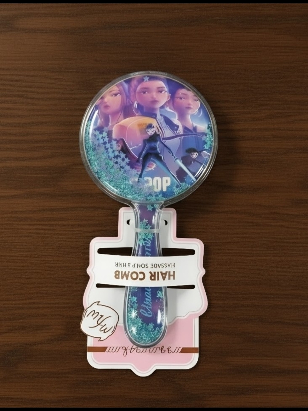 Round Character Hair Brush - Purple & Teal Glitter